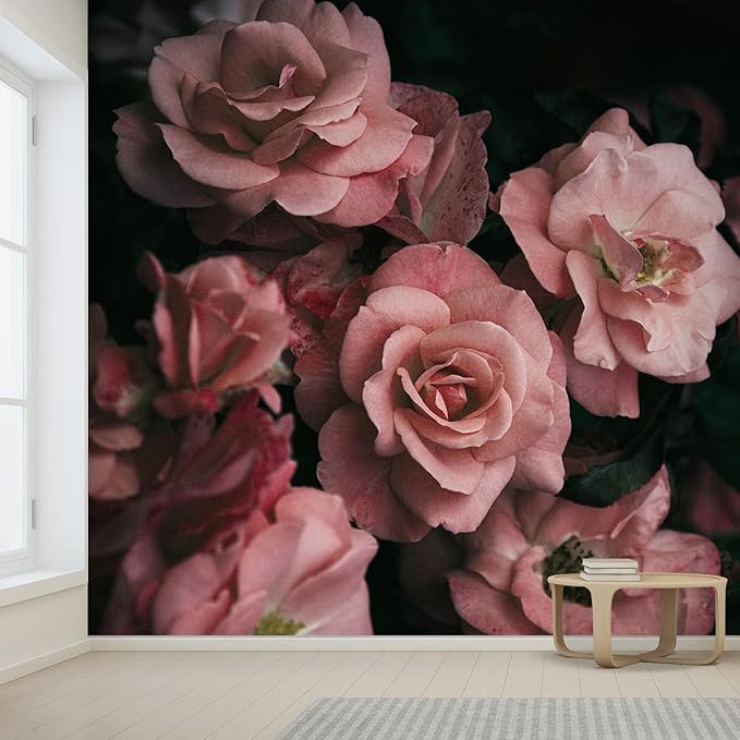 wall26 Removable Wall Sticker/Wall Mural Close Up Dark Rose Flower Blossoms Nature Wilderness Photography Realism Decorative Botanical Relax/Calm Floral for Living Room, Bedroom, Office - 66"x96"