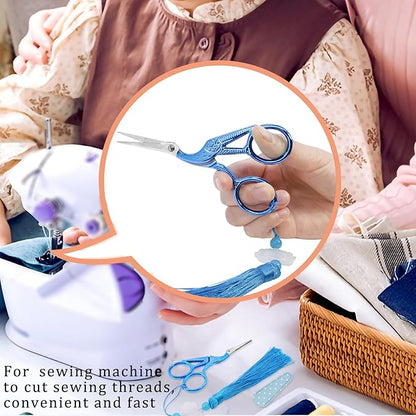 BIHRTC 4.5Inch Little Sewing Scissors Crane Shears with Cover Tassel Stainless Steel Scissor for Crafting Embroidery Needlework DIY Daily Use