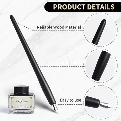 FEATTY Dip Pen for Drawing with ink - Antique Wooden Calligraphy Kits for beginners with 6 Replaceable Nibs