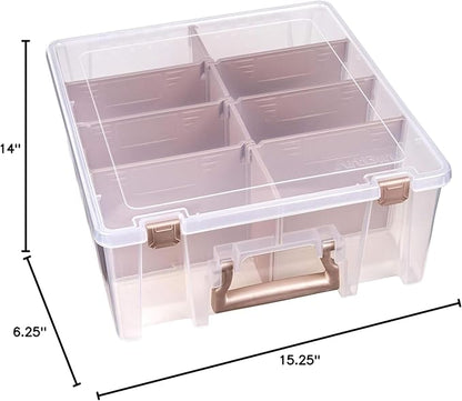 ArtBin 6990RK Super Satchel Double Deep, Portable Art & Craft Organizer with Handle, [1] Plastic Storage Case, Clear with Rose Gold Accents