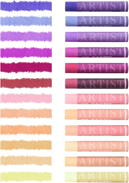 qianshan Soft Oil Pastels Set of 12 Colors,Non Toxic,Soft Texture Vibrant and Creamy Oil Crayons Pastels Art Supplies For Professional Artists Beginners Drawing.Purple&Skin