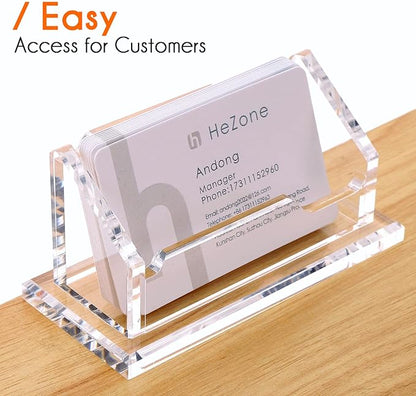 Acrylic Card Holder Clear Horizontal Business Card Organizer Stand for Desk 1 Slots Business Cards Stand for Women and Men