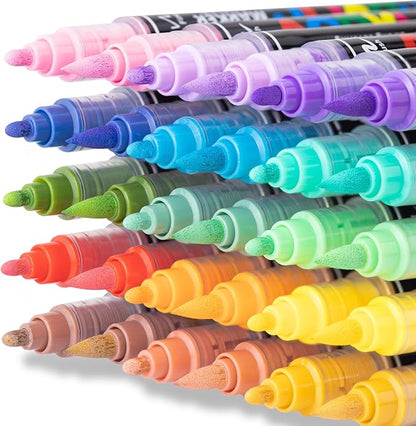 Guangna 120 Colors Acrylic Paint Markers, Dual Tip Paint Markers Pens Set with Soft Brush Tip, Multifunctional Fine Tip Markers for Wood,Canvas, Rock Painting,Glass,Diy Crafts Art Supplies, Waterproof