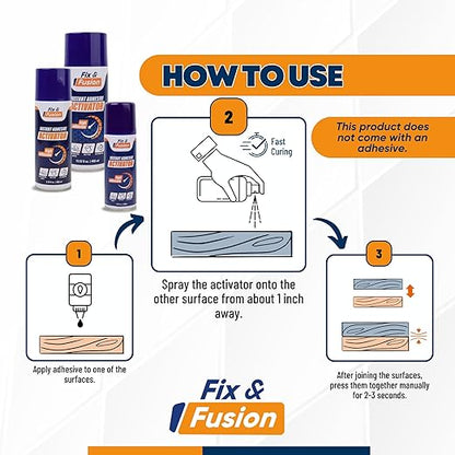 FIX & FUSION Activator Spray (3.38 Fl Oz), Instant Cure Accelerator for Cyanoacrylate (CA) Super Glue for Wood, Plastic, Rubber, Granite, and DIY & Professional, Accelerates Bonding Strength, (1 Pack)