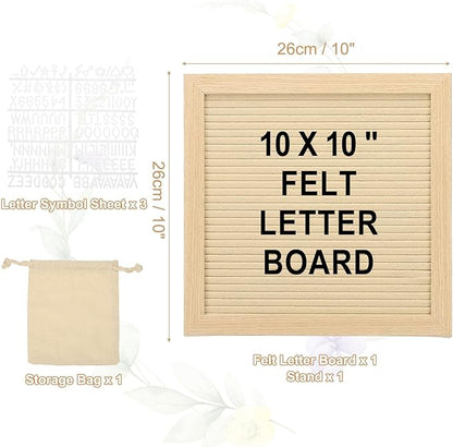PATIKIL Felt Letter Board, 10x10Inches Khaki Wooden Changeable Message Board with Storage Bag Stand for Kitchen Menu Classroom Farmhouse Decor Notes, White Letter