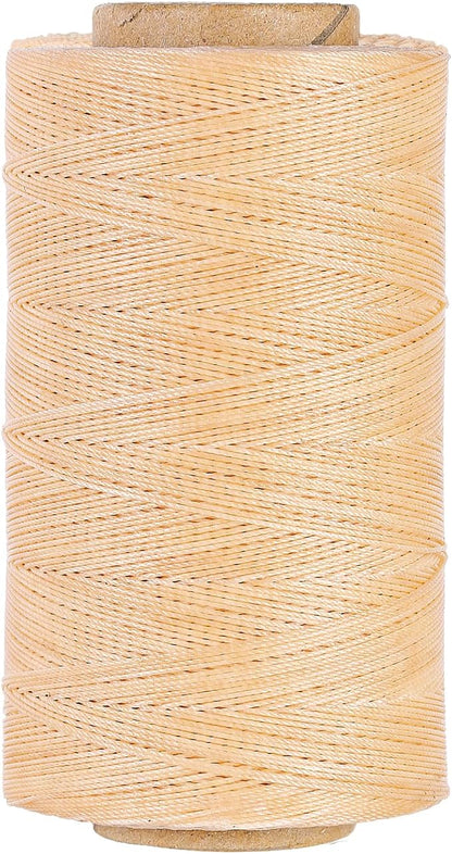 Sturdy Bonded Waxed Polyester Thread, 0.55mm, 437 Yards Wax String Cord - Beige for Leather, Hand Sewing, Stitching, Beading, Bookbinding, Bracelets and Macrame Jewelry Making