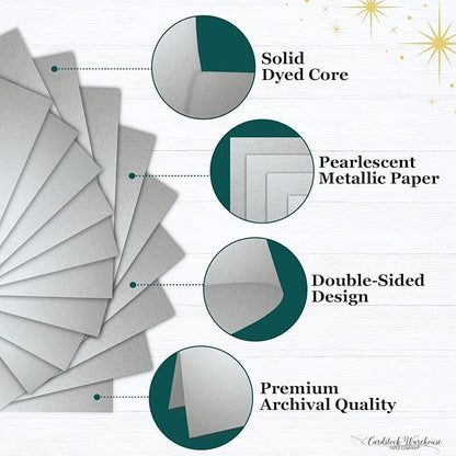 Cardstock Warehouse Stardream Silver Cardstock Paper - 25 Sheets, 8.5 x 11" – 105 lb / 284 GSM Premium Metallic Silver Card Stock for High-end Printing, Card Making, Die-cutting & DIY Projects
