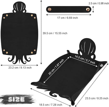 SIQUK 2 Pieces Octopus Dice Rolling Tray PU Leather Dice Mat Folding Scroll Dices Holder Trays for D&D RPG Games (Black, Red)