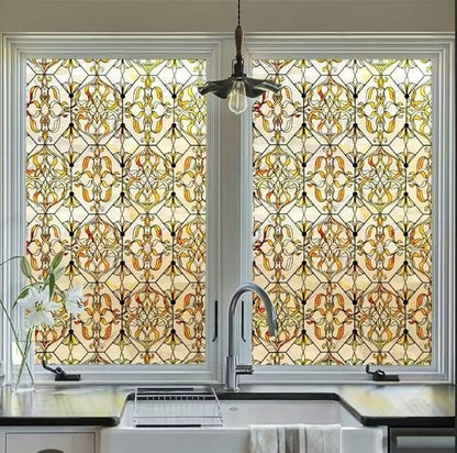 3D Stained Glass Window Privacy Film, Heat Control UV Blocking Static Cling Decorative Window Film for Bathroom,Front Door,Home Non Adhesive,GiltGaze 23.6 x 35.4 inches