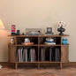 Large Round Record Player Stand with Charging Station & USB Ports，Record Storage Cabinet, Mid Century Modern Turntable Stand for Bedroom Living Room (Walnut)