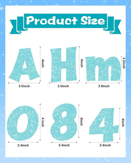 237 Pcs Glitter Bulletin Board Letters, Numbers and Punctuation, Poster Board Letters Alphabet Cut Out Cardboard Letters Accessories for Classroom Display Decorating Supplies 4inch (Light Blue)