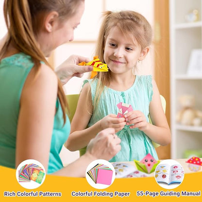 Pigipigi Kids Craft Origami Paper Kit for Kids Ages 5-8 8-12, with Guiding Book, 208 Sheets DIY Art and Crafts Supplies, Colorful Folding Papers Set Projects Gifts Activity for Boy Girl Toys(Cartoon)