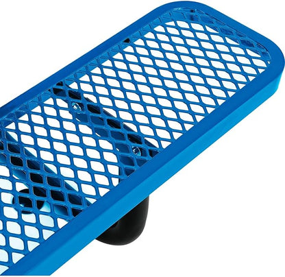 Global Industrial 6’L Rectangular Picnic Table, Expanded Metal, Blue Thermoplastic Coating, Attached Benches, 1-1/2” Umbrella Pole Hole, Outdoor-Rated, 1000 lb Capacity, 72” x 30” Tabletop