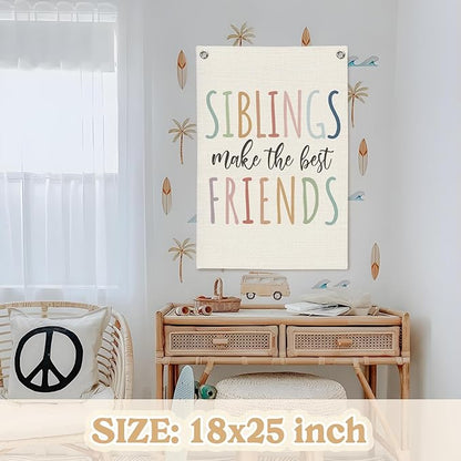 Kids Room Decor,Sisters Make The Best Friends,Boho Girls Bedroom Playroom Toddler Kids Space Decorations,Baby Girl Room Wall Hanging Pennant Flag Banner 18x25 Inch