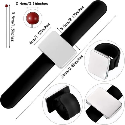 Magnetic Wrist Sewing Pincushion with 100 Pieces 1.5 Inch Ball Head Sewing Pins Set Wrist Magnetic Pin Holder Gift Supplies(Black)