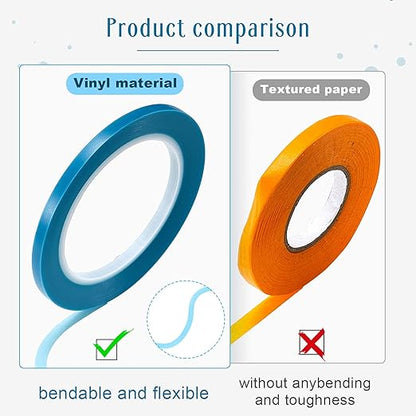 Xuniea 5 Rolls of Vinyl Tape Masking Tape Automotive Car Auto Paint for Curves, High Temperature Vinyl Low Tack(1/16 Inch, 1/8 Inch, 1/4 Inch, 1/2 Inch, 3/4 Inch, Blue)