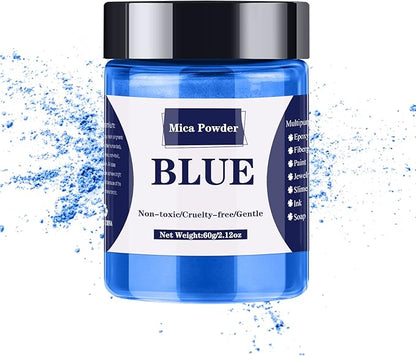 Mica Powder - 60g Mica Powder for Epoxy Resin - Pearl Pigment Powder Dye for Resin/Eye Shadow/Soap Making/Nails/Bath Bombs etc. (Blue)