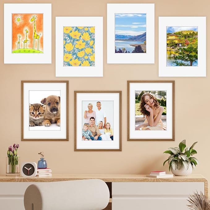 Phinus 8 Pack Picture Mats for Frames, Acid Free 11x14 Matted to 8x10, Picture Frame Mats for Pictures, Watercolor, Artwork and Prints (White)