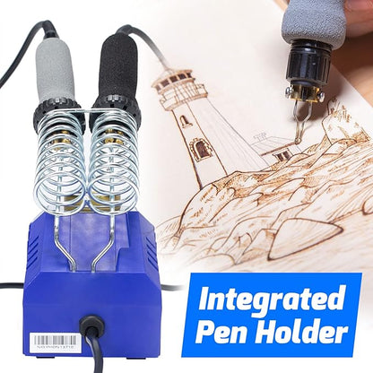 WEP 939D-VI Dual Pen Wood Burning Kit 250-750℃/482-1382℉ A/B Toggle Wood Burning Tool with 2 Detachable Pens, 20 Wood burner Tips, Dual-Barrel Holder. Suitable for Pyrography, Leather Burning Kit
