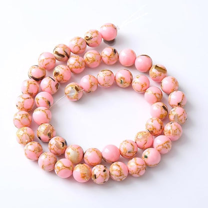36PCS 10MM Natural Pink Shell Turquoise Beads for Jewelry Making with Mother-of-Pearl Round Loose Beads DIY Bracelet Accessories 15" (10mm, Pink Shell Turquoises)