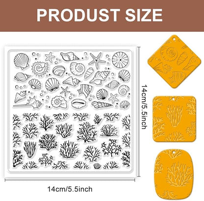 CHGCRAFT Polymer Clay Texture Sheets - Ocean Silicone Stamp for Coral Shells - Clay Pad for Making Earrings Jewelry, 5.5x5.5inch