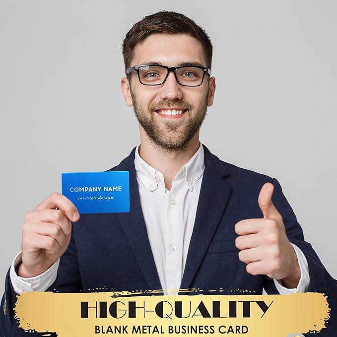 weparmeety 100 Pcs Metal Engraving Blanks Colorful Aluminum Sheet Laser Engraving Business Card Multipurpose DIY Gift Cards 86 x 54 x 0.21 mm (Blue)