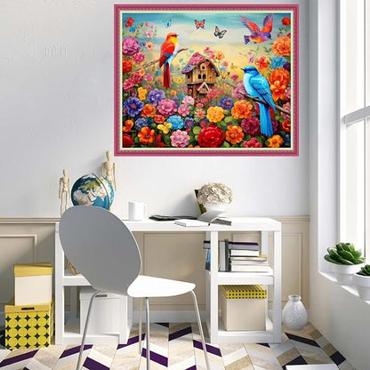 Disnesart Cross Stitch Stamped Full Embroidery Kits DIY 11CT Cotton Thread Printed DIY Needlepoint Kits Craft Needlework Set Cross-Stitch Stamped Sets-Flower Bird Home 16x20 inch