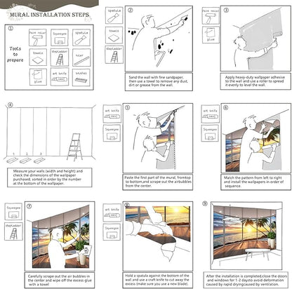 AFZEVEB-3D Landscape Wallpaper seafront verandahs Wall murals for Bedroom 114"x74"(Not Peel and Stick)