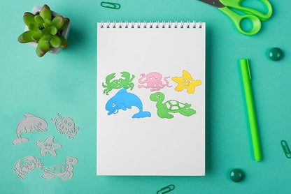 Metal Sea Animals Starfish Dolphin Crab Tortoise Cutting Dies, Ocean Octopus Die Cuts Embossing Stencils Template Mould for Card Scrapbooking and DIY Craft Album Paper Card Decor