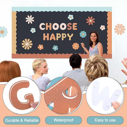 221 Pcs Bulletin Board Letters Round Alphabet Number Punctuation Symbol Combo Letter Cutouts Classroom Decoration for School Classroom Chalkboard Poster Board(Retro Boho)