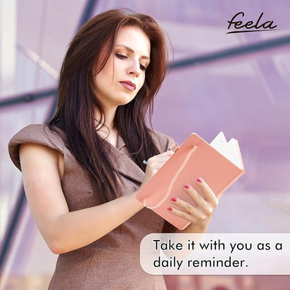 feela 5 Pack Notebooks Journals Bulk, Hardcover Classic Ruled Lined Journals with Pen Holder for Women Girls School Business Supplies, with 5 Black Pens, 120 GSM, 5.1”x8.3”, A5, Light Coral