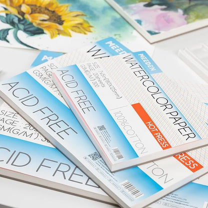 MEEDEN Watercolor Paper Block, 100% Cotton Watercolor Paper Pad of 20 Sheets, 140lb/300gsm, Acid-Free Art Paper for Watercolor, Gouache, Ink and More, 5" x 7" Hot Press