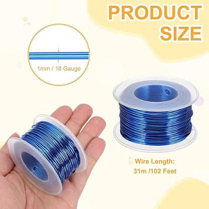 uxcell 18 Gauge / 1mm Anodized Aluminum Wire for Jewelry Craft Making, 102 Feet Bendable Flexible Wire for DIY Home Decor Gardening Sculpture, Dark Blue
