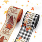 Threetols 2 Rolls 10 Yards Fall Wired Edge Ribbons, 2.5inch Black White Plaid Burlap Ribbon, Autumn Leaves Gnomes Pumpkin Ribbon for Thanksgiving Party DIY Craft Fall Wreath Bow Decor