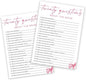 Wedding Shower Games Cards, Twenty Questions About The Bride, Bridal Shower Games 25 Guests, Engagement Party Wedding Games for Guests, Pink Ribbon Bow Wedding Party Supplies - E05