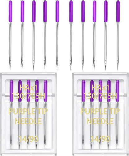 YICBOR Sewing Machine Needles, Universal Regular Point Flat Shank Sewing Needles HAX1 130/705H Compatible with Singer, Brother, Janome, Pfaff and Other Brand Sewing Machine (Purple Size 14-2pack)