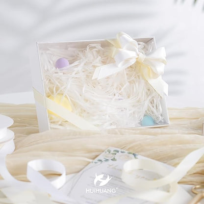 HUIHUANG White Satin Ribbon 1/2 inch X 50 Yards Continuous, White Double-Faced Satin Ribbon for Gift Wrapping, Bows, DIY Crafts, Flower Bouquet, Wedding Bridal Shower Decor, Hairs