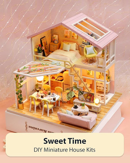 DIY Miniature House Kit, Mini House Kit for Beginners, Mayberry Street Miniatures, Model Building Craft Diorama Kit, Ideal Gifts for Birthday, Christmas(Sweet Time)