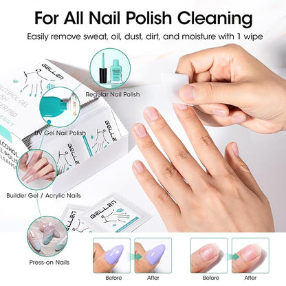 Gellen Gel Polish Remover Pad Kit, Acetone Polish Remover Pads & Alcohol Pads Cleanser Wipes, 400 Pack Travel Kit Professional Individually Wrapped Quick Easy with Glycerin Moisturizing