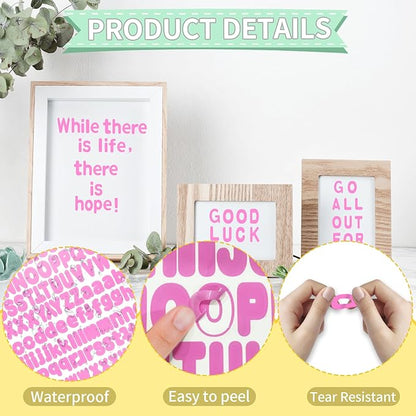Alphabet Sticker, 1'' Pink Letter Stickers - 12 Sheets, Self-Adhesive Vinyl Mailbox Numbers & Letters for Bulletin Boards, Classroom & Home Decor