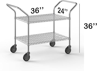24" W x 36" L x 36" H Chrome Heavy Duty Utility Cart | 2-Tier | NSF Commercial Storage Rack Mobile Unit | Storage and Mobility Solution for Your Business