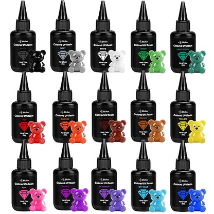 JDiction 15 Colors UV Resin, Odorless Hard Solid Colored UV Resin for Jewelry Making, Casting and Coating, Crafts and Decoration(20g Each)