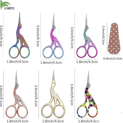 BIHRTC Little Scissors - 3.6inch Cross Stitch Scissors with Leather Cover and Stainless Steel Crane Design for Embroidery, Sewing, Crafting, Art Work, Needlework