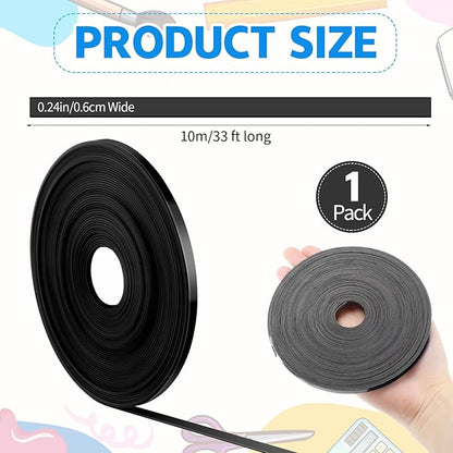 Magnetic Tape Roll Thin Strips, 1/4 Inch x 33 Feet Magnetic Board Dividers Whiteboard Graphic Decorative Tape Marking Line for Classroom Office Art Accessories(Black)