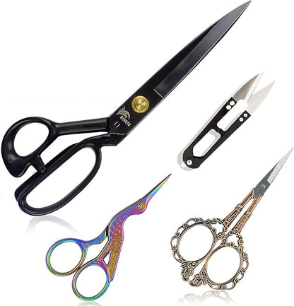 BIHRTC 11 Inch Fabric Professional Stork Tailor Scissors - Stainless Steel Sharp Dressmaker Heavy Duty Scissors for Leather Sewing Shears Tailoring