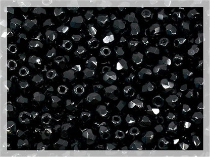100pcs Faceted Fire Polished Pressed Czech Glass Beads 3mm (0.12in), Jet Black 23980