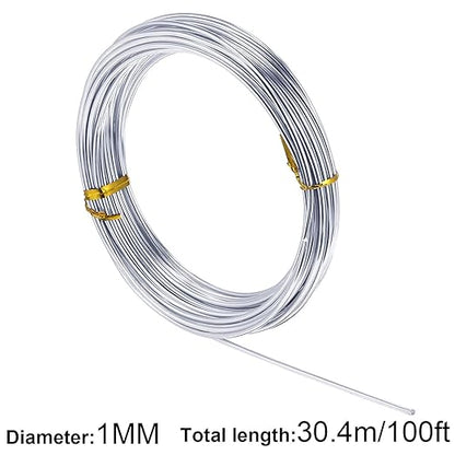 TecUnite Aluminum Craft Wire for Sculpting Bendable Metal Beading Wire for DIY Jewelry Making (1 Roll,Silver,30.4 m x 1 mm)