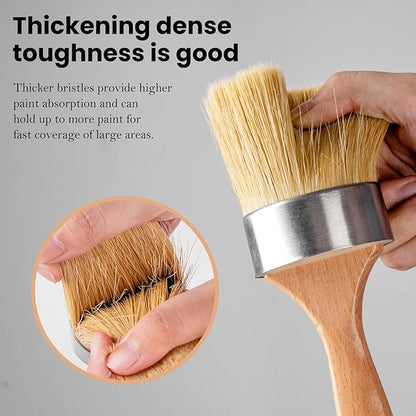 Chalk and Wax Paint Brush Furniture Set of 4, Small Round and Large Oval Brush with Natural Bristles, Perfect for Painting or Waxing Furniture, Ideal for Home Decor