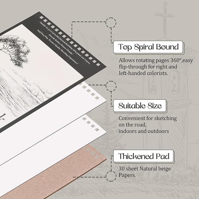 Jexine 40 Pcs 5.5'' x 8.5'' Top Spiral Bound Sketch Book 30 Sheet Each(68lb/100gsm), Sketching Drawing Pad Bulk Artist Sketch Pad Kids Drawing Paper Art Sketchbook for Painting (Tree)