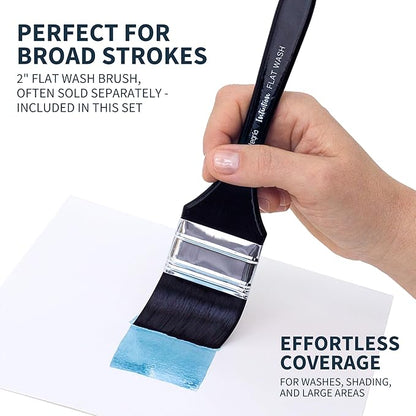 ARTEGRIA Watercolor Brush Set, 9 Professional Soft Synthetic Squirrel Paint Brushes, Including Round Detailers, Flat Wash, Rigger, Rake, Fan, Angled Shader